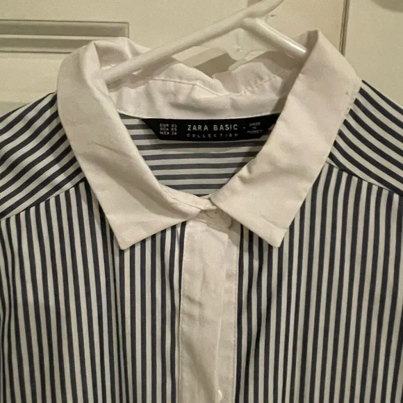 Zara Striped Contrasting Lace Shirt Dress Top - Picture 3 of 5